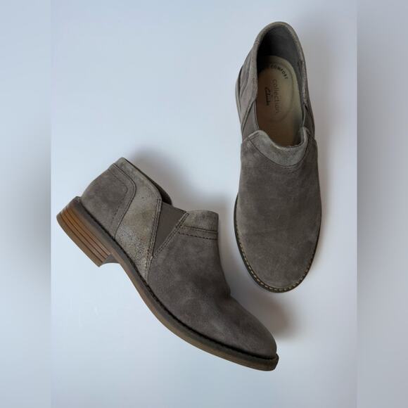 Collection By Clark’s Camzin Mix Dark Taupe Suede Ankle Bootie Size 7 - Picture 1 of 10